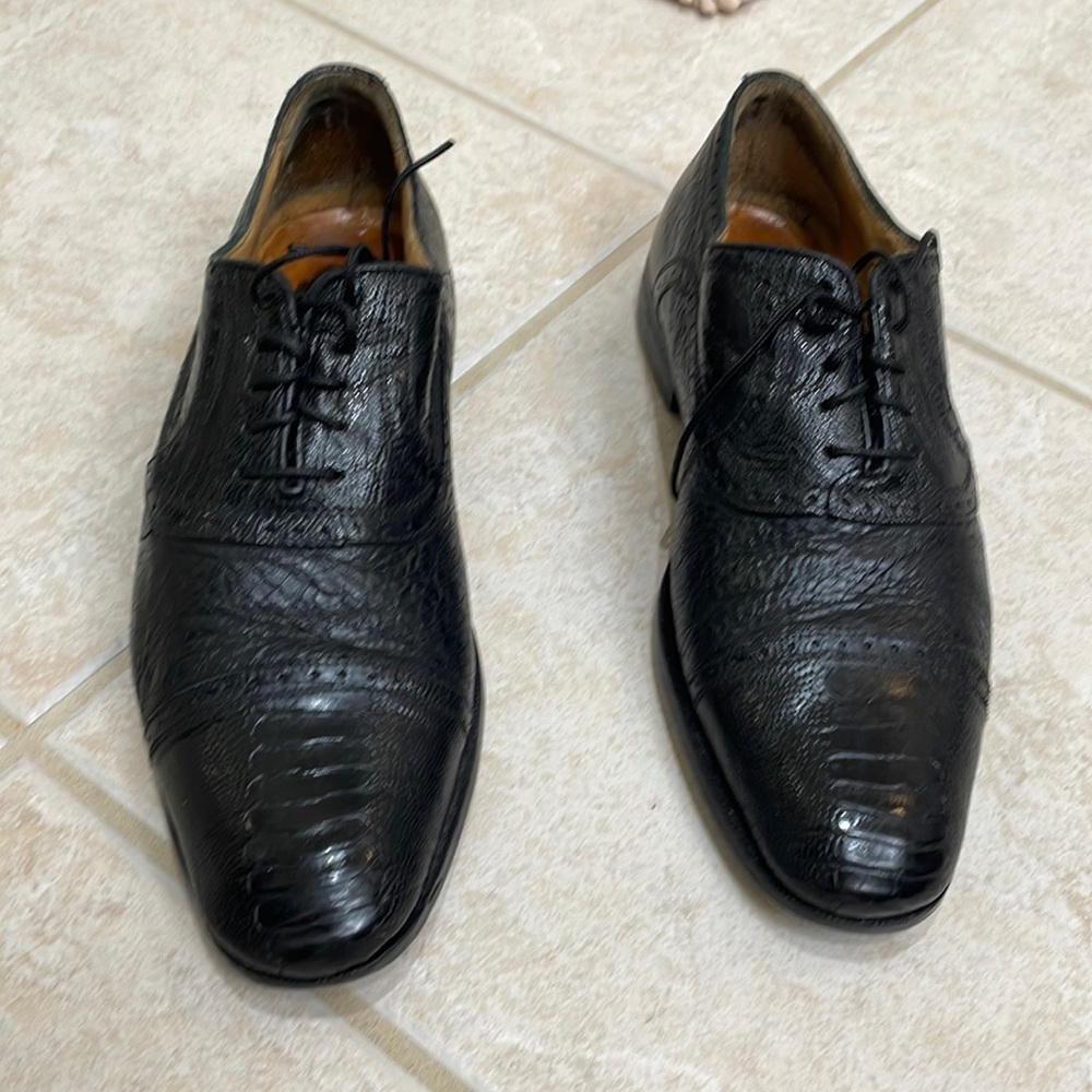 Zelli 400 Ostrich Leg Cap Toe Lace Up Black